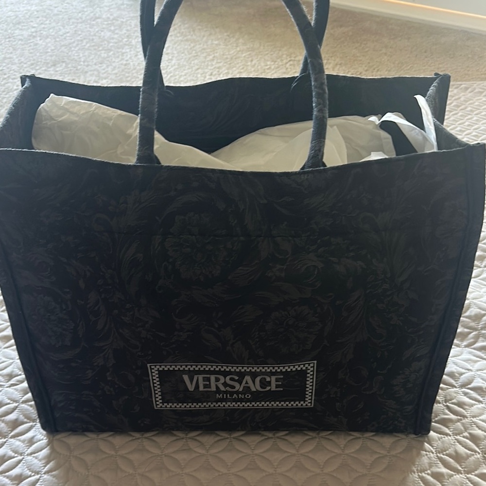 Versace Black Luxury Tote Bag with Sleek Design LIKE NEW